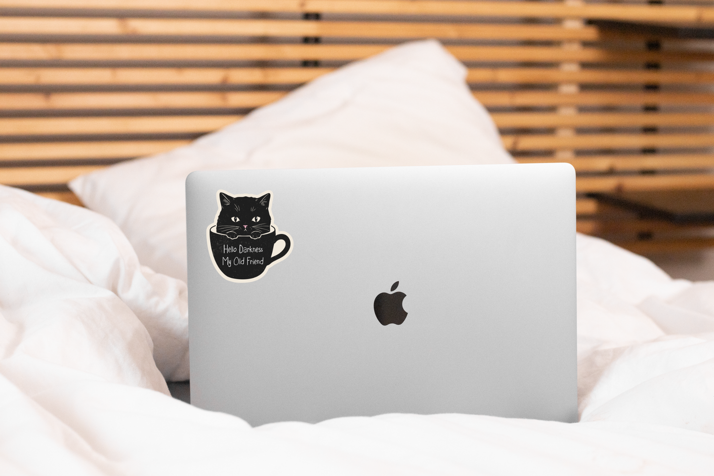 Hello Darkness My Old Friend Sticker - cat, coffee, kitten