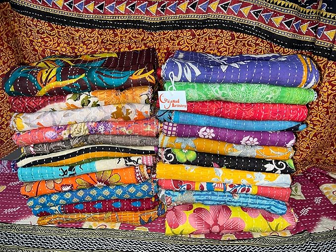 Reversible Handmade Indian Vintage Kantha Quilt