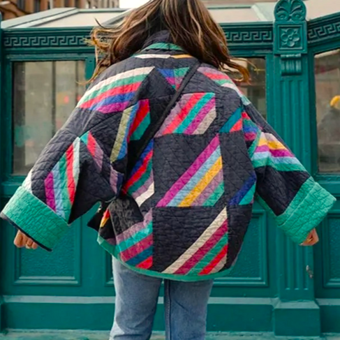 Street Trendy Geometric-Panelled Printed Jacket