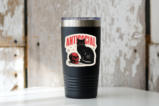 Antisocial Sticker - cat, kitten, introvert, skull, creepy