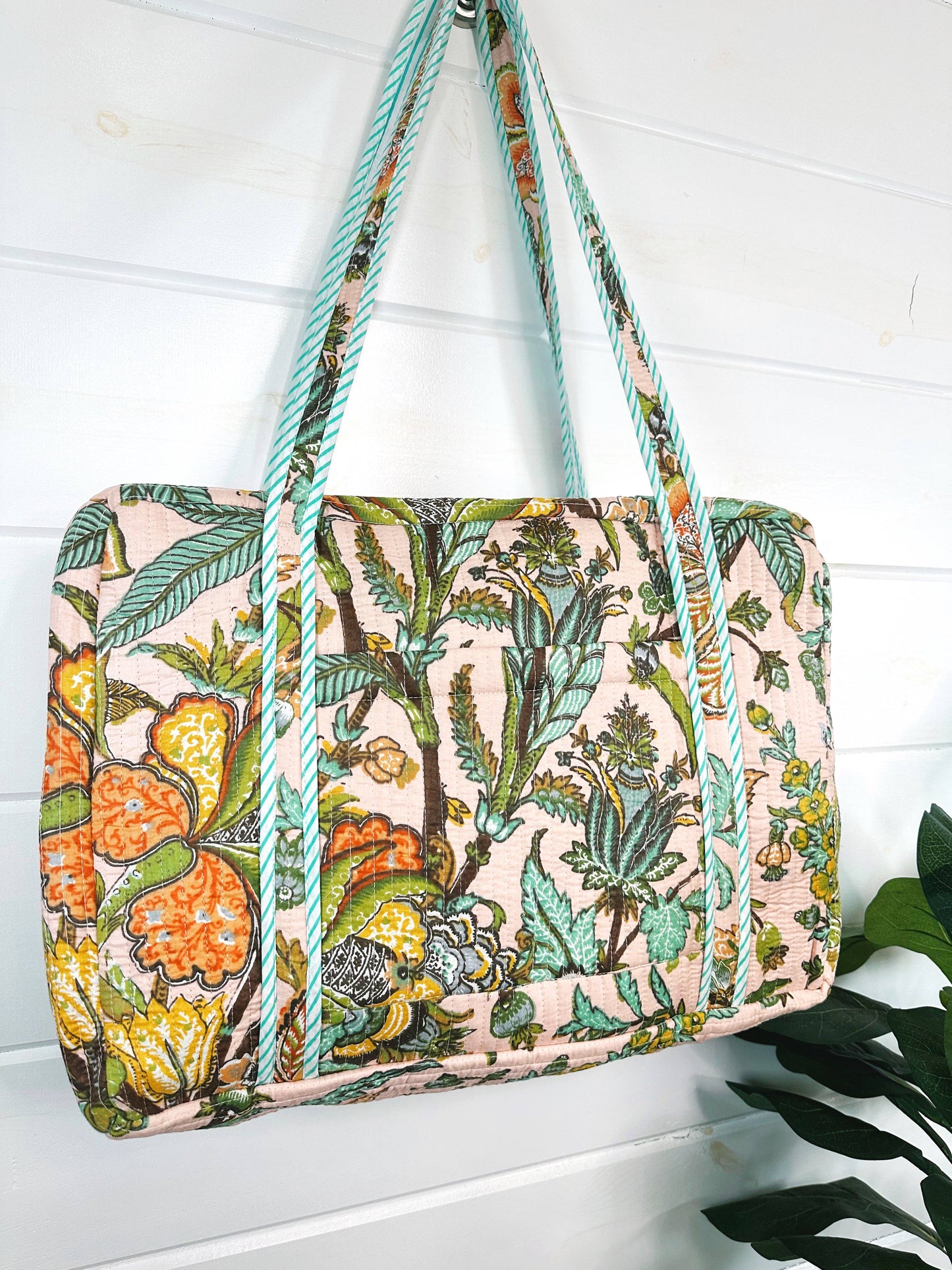Quilted Duffle Bag | Weekender Overnight Bag | Botanical