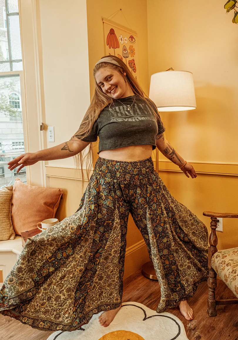 Hippie Boho Wide Leg Patchwork Pants, Flow Trousers