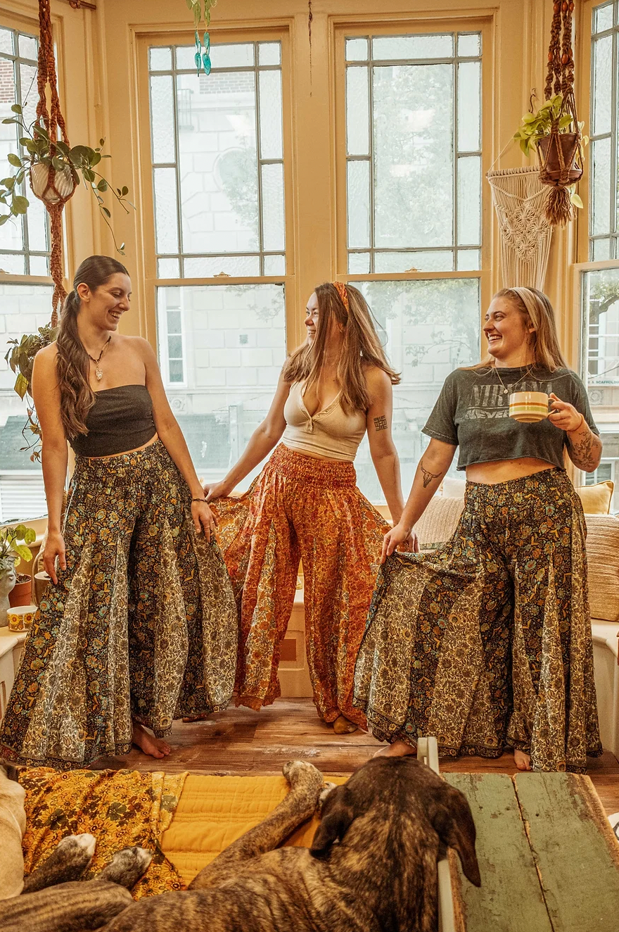 Hippie Boho Wide Leg Patchwork Pants, Flow Trousers