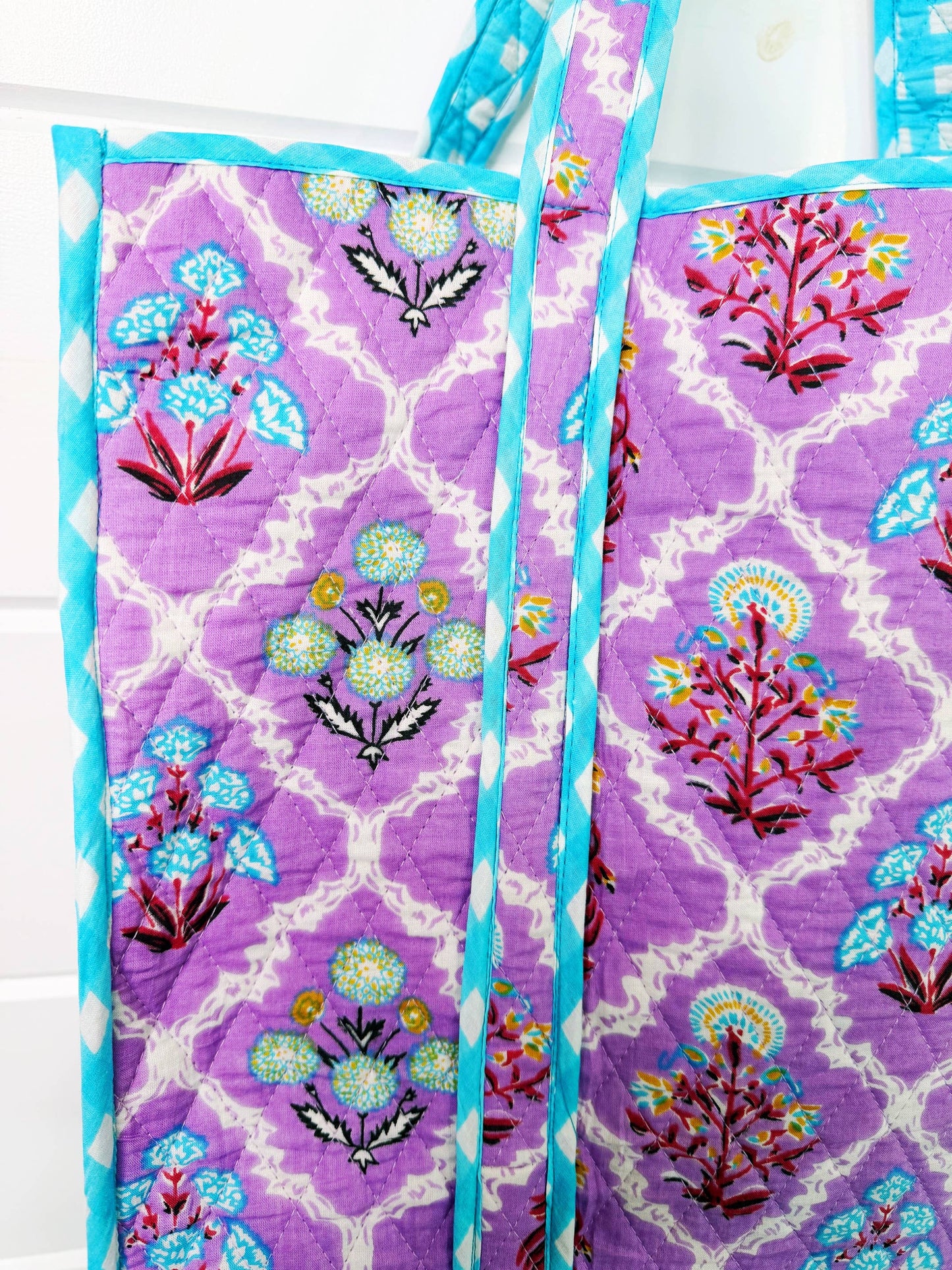 Large Tote Bags | Quilted Travel Tote | Purple Wildflowers