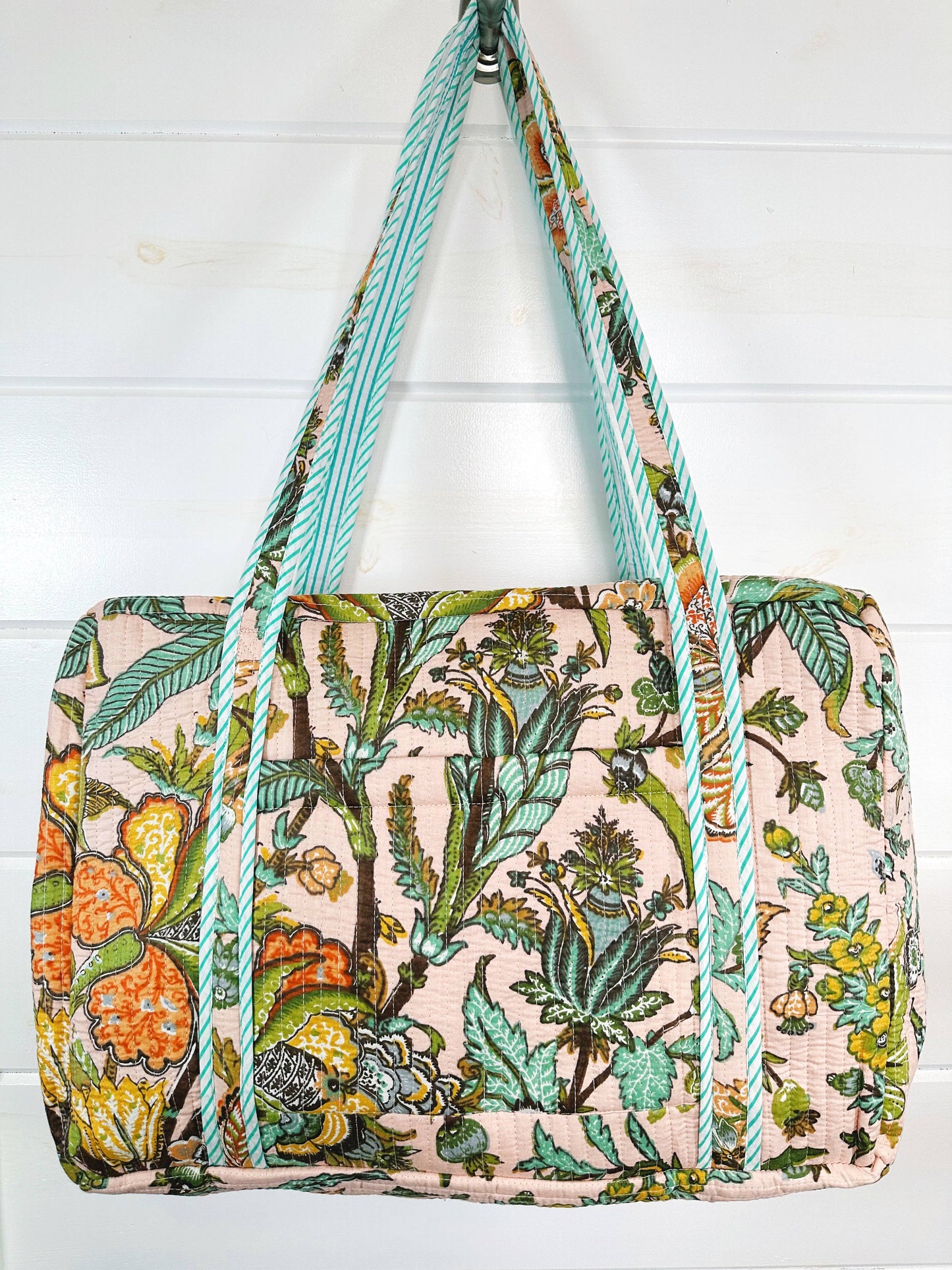 Quilted Duffle Bag | Weekender Overnight Bag | Botanical