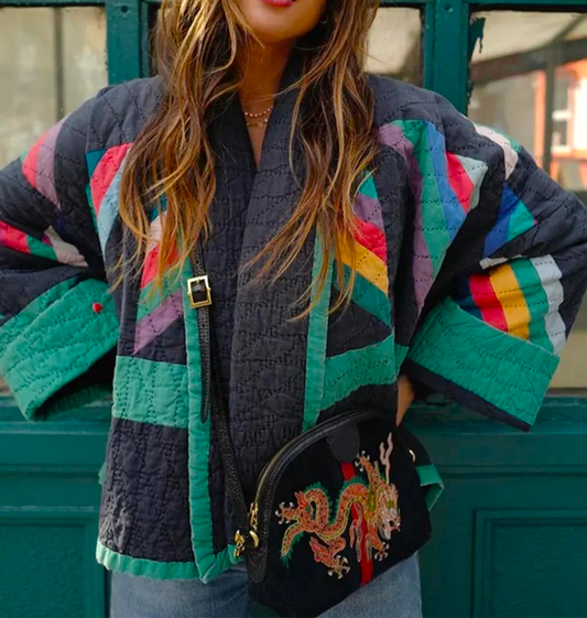 Street Trendy Geometric-Panelled Printed Jacket