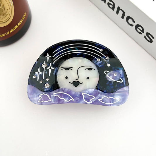 Moon & Starry Sky Acetate Claw Clip, Smiley Face Hair Clip