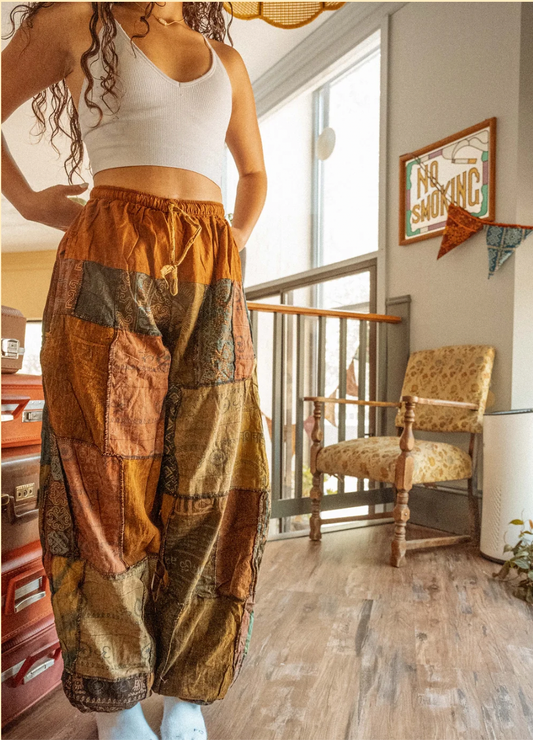Unisex Hippie Boho Patchwork Joggers in Recycled Fabric