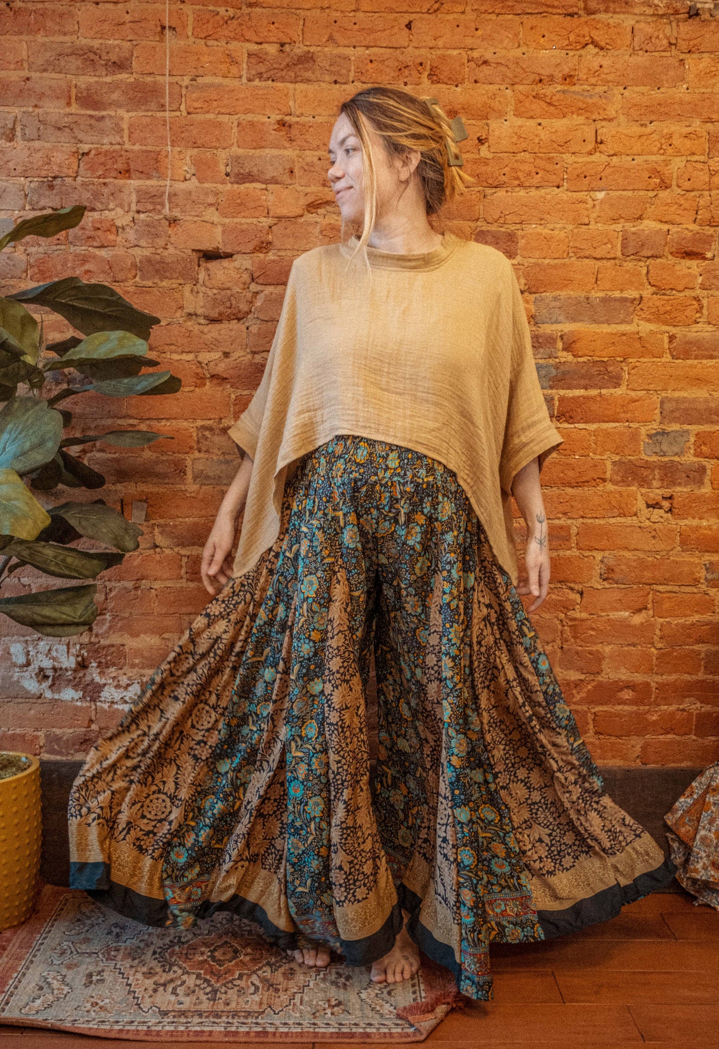 Hippie Boho Wide Leg Patchwork Pants, Flow Trousers