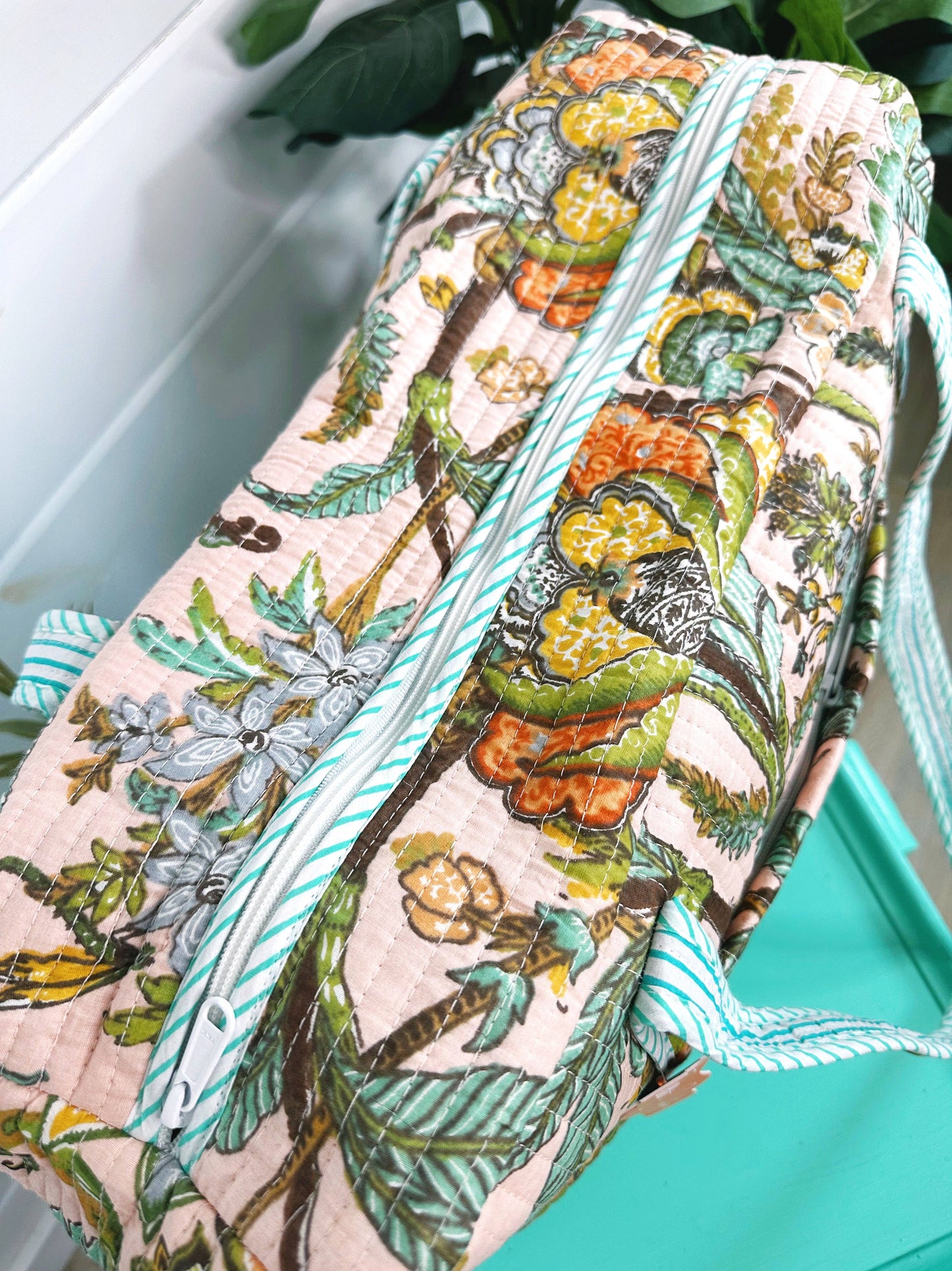 Quilted Duffle Bag | Weekender Overnight Bag | Botanical