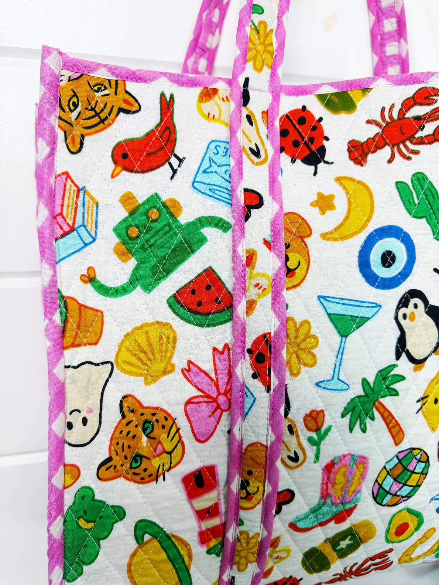Tote Bags Quilted | Large Travel Tote | Lucky Vibes White