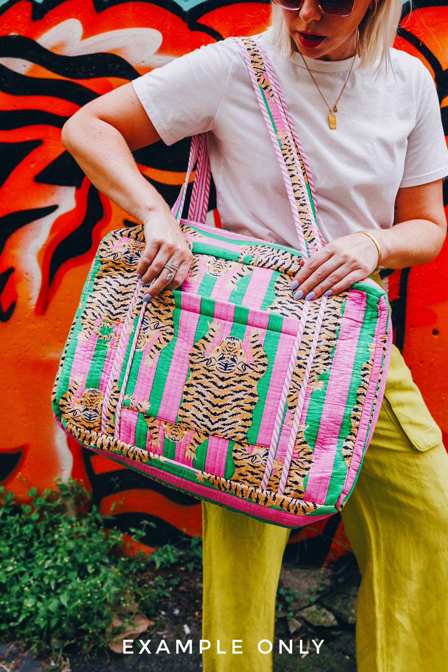 Quilted Duffle Bag | Weekender Travel Bag | Pink Tiger Print