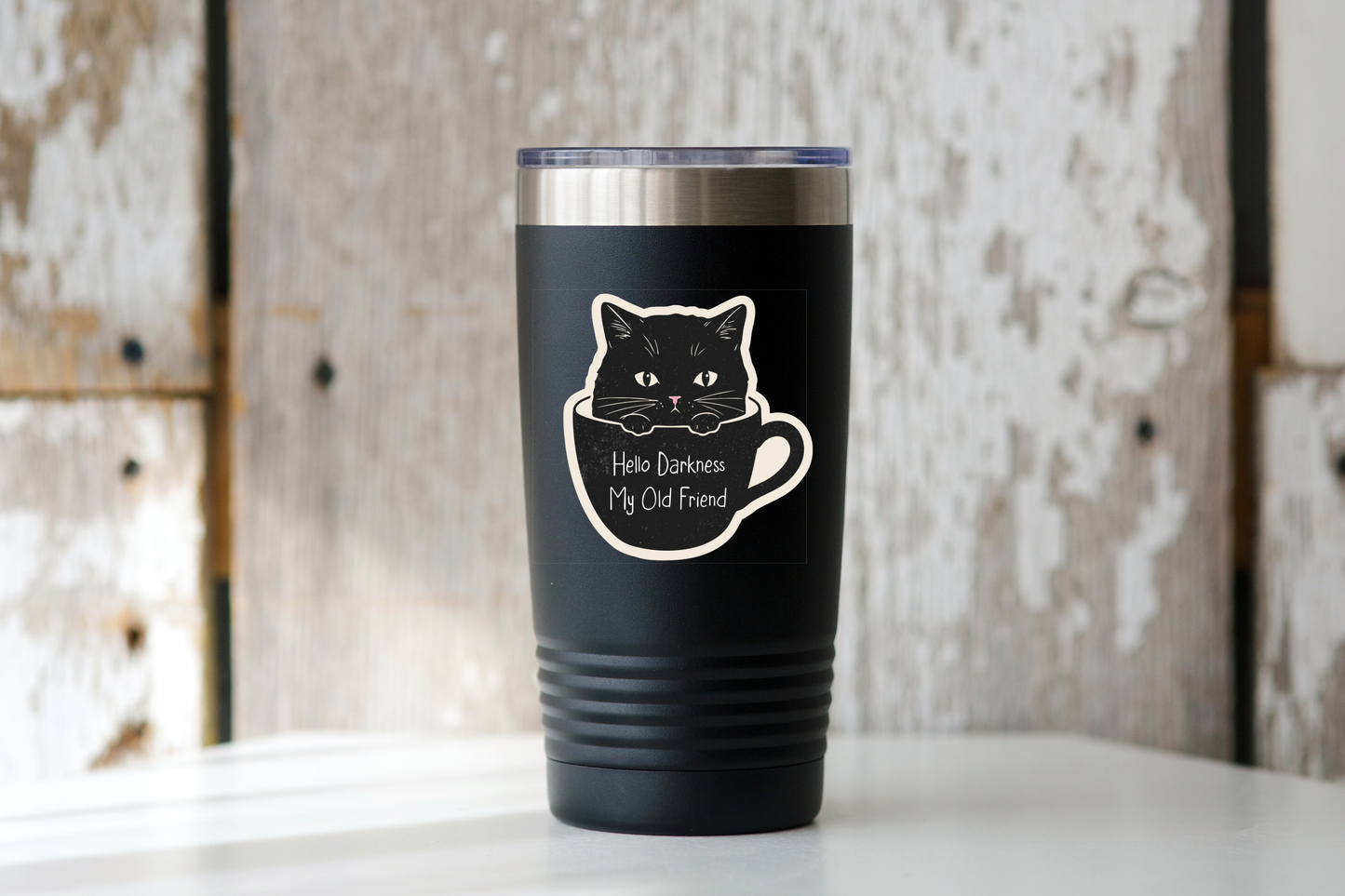 Hello Darkness My Old Friend Sticker - cat, coffee, kitten