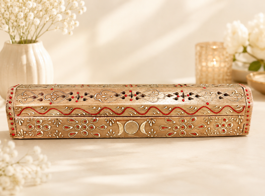 Hand Painted Wooden Incense Box - NATURAL WOODEN (12 in.)