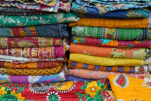 Reversible Handmade Indian Vintage Kantha Quilt