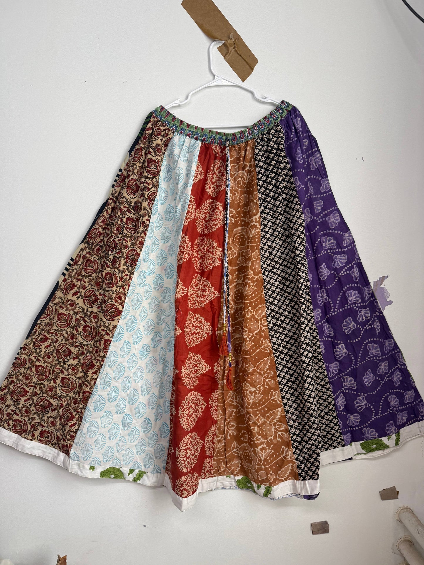 Block Print Cotton Patchwork Skirt, Hippie Boho Pocket Maxi