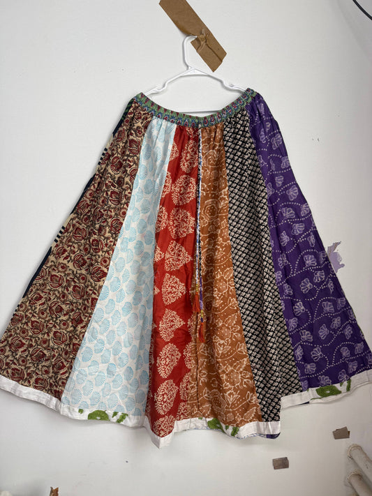 Block Print Cotton Patchwork Skirt, Hippie Boho Pocket Maxi
