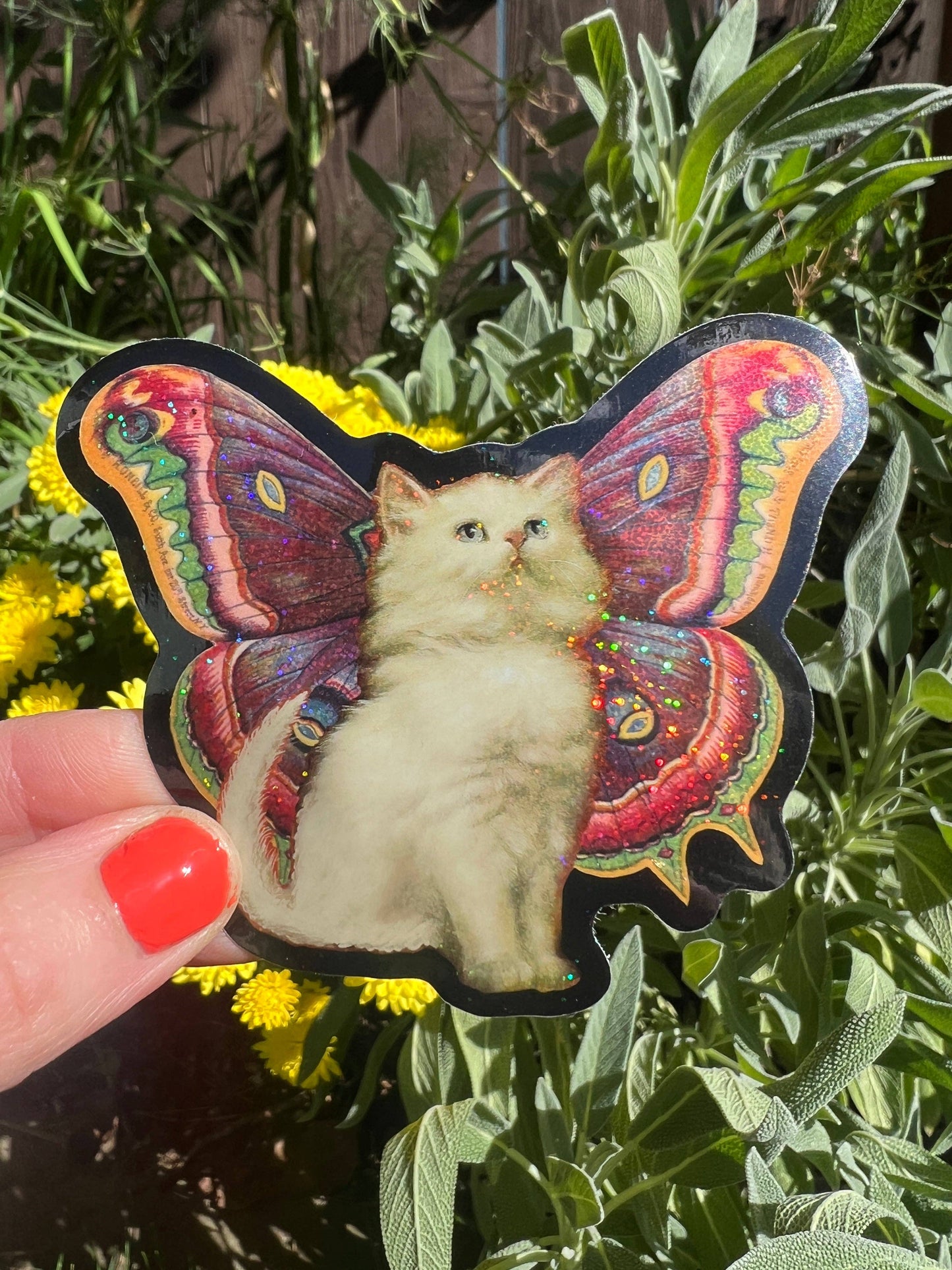 Cat Butterfly Glitter STICKER 3 Inch