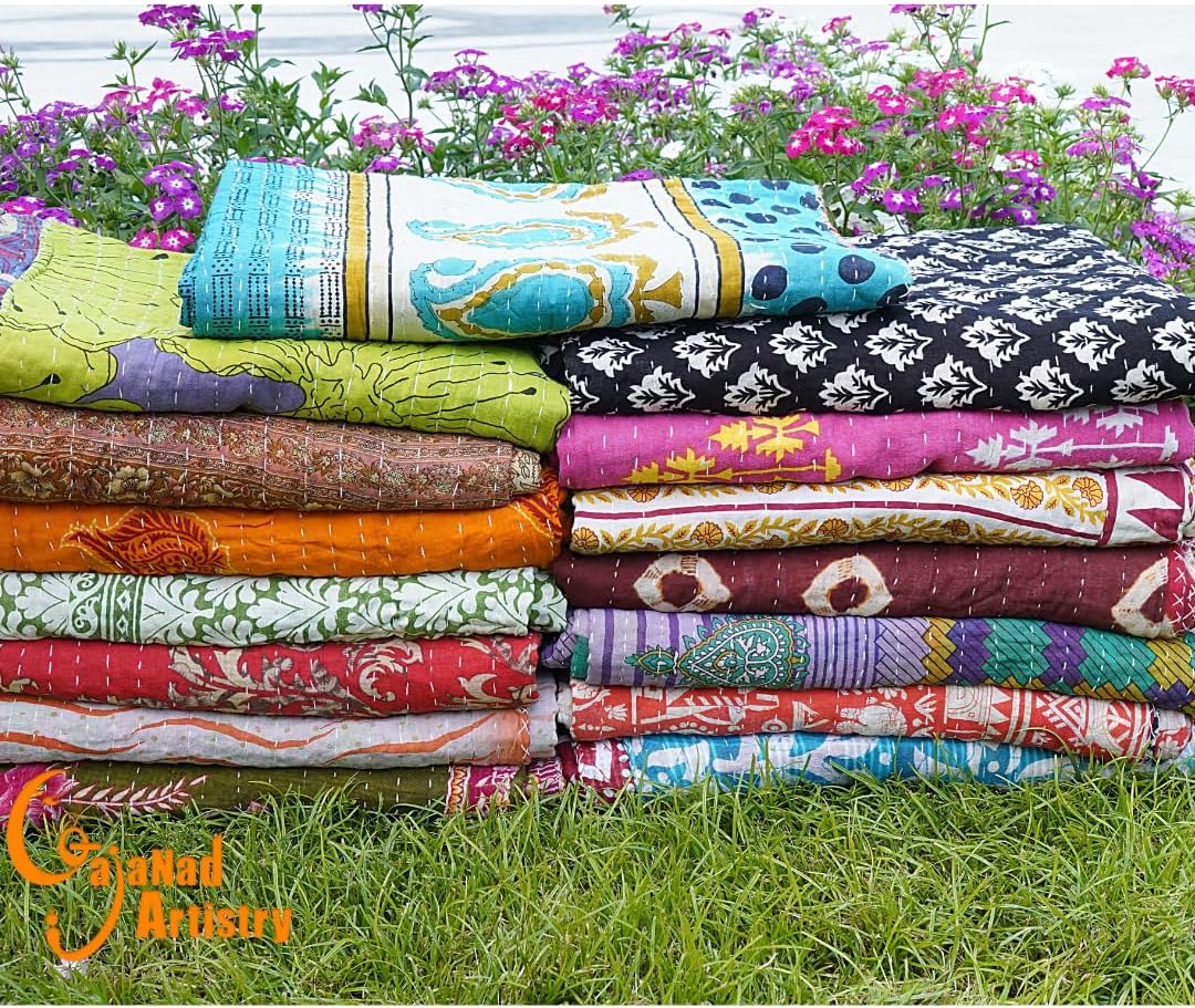 Reversible Handmade Indian Vintage Kantha Quilt