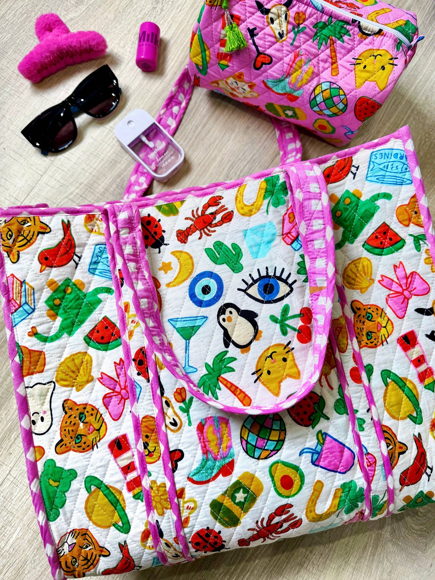 Tote Bags Quilted | Large Travel Tote | Lucky Vibes White