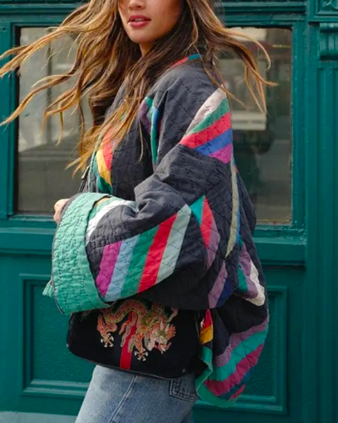 Street Trendy Geometric-Panelled Printed Jacket