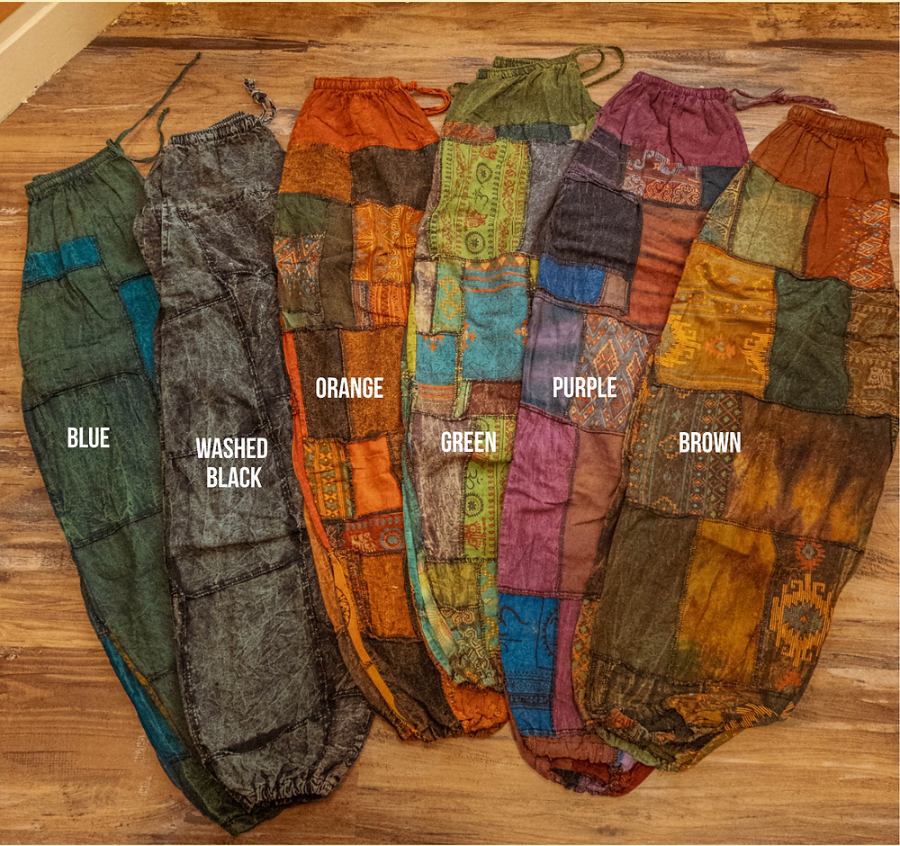 Unisex Hippie Boho Patchwork Joggers in Recycled Fabric
