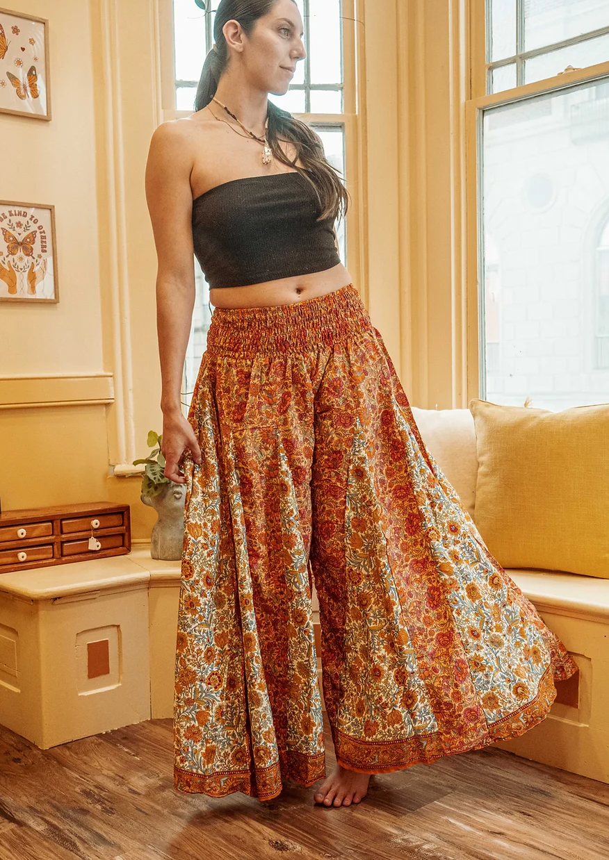Hippie Boho Wide Leg Patchwork Pants, Flow Trousers