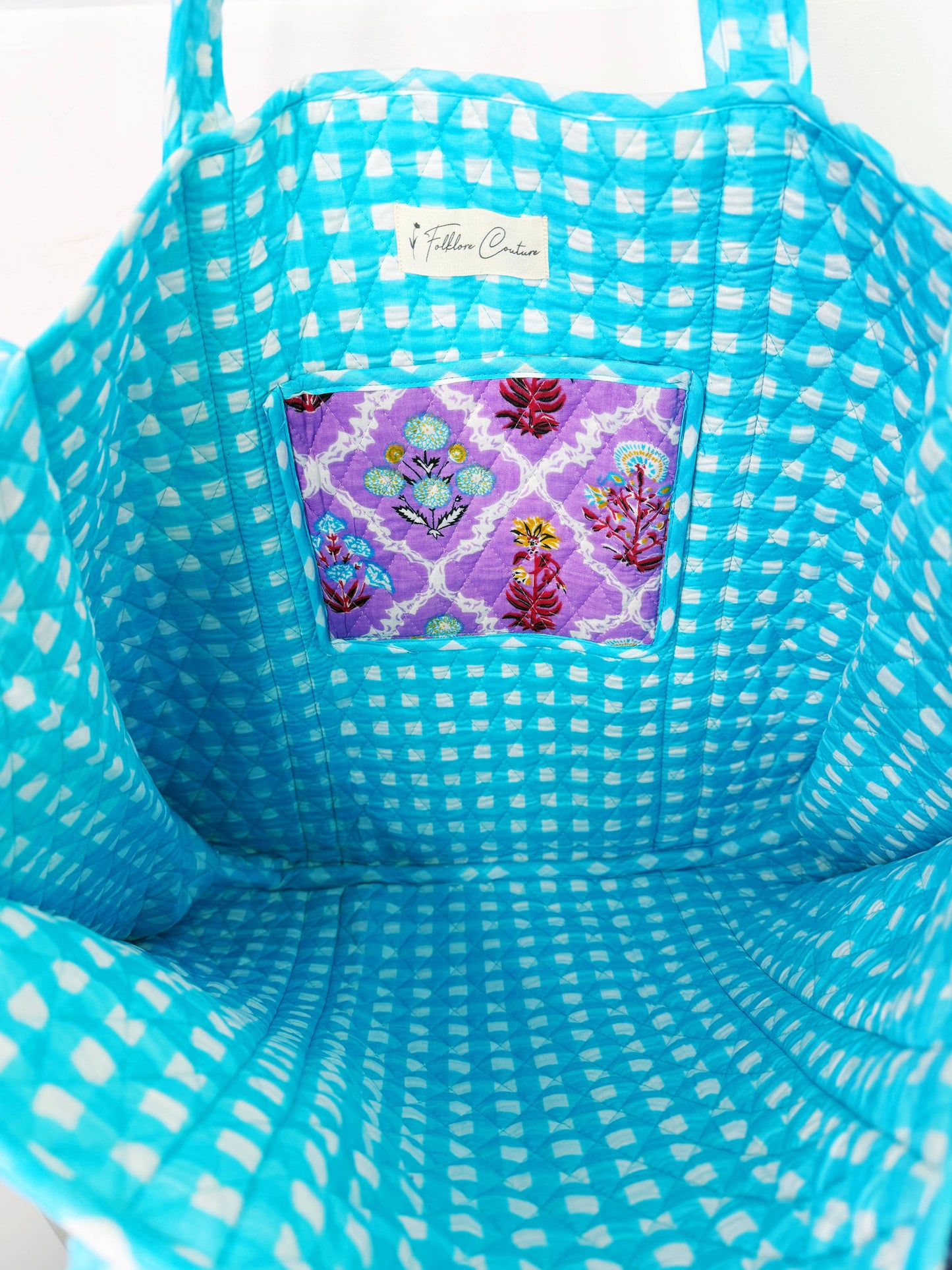 Large Tote Bags | Quilted Travel Tote | Purple Wildflowers