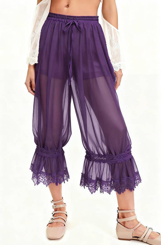 Boho lace trim mesh Bloomer Pants