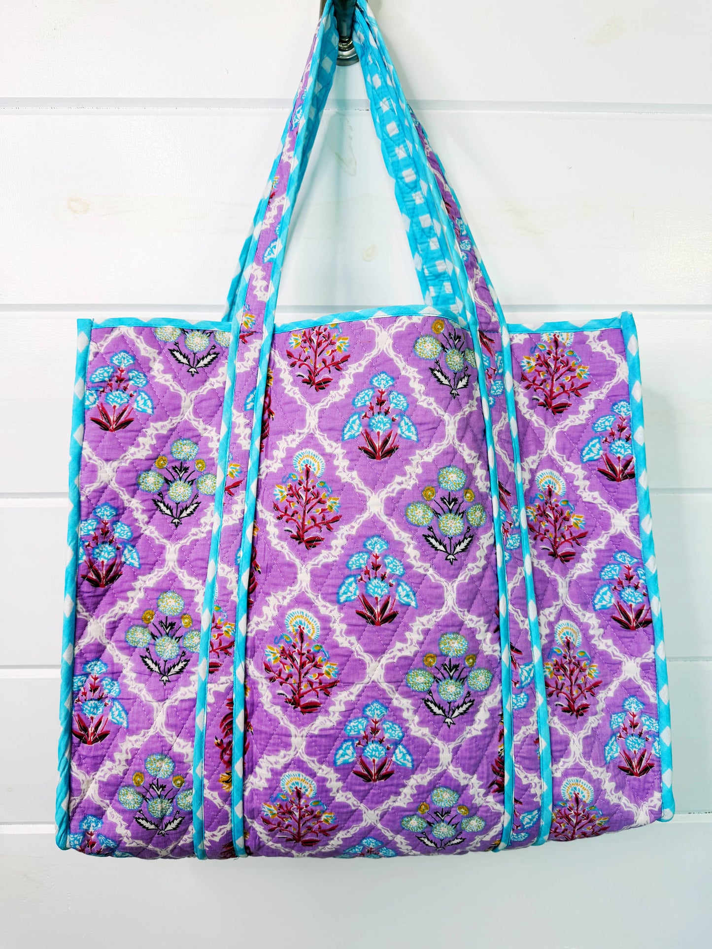 Large Tote Bags | Quilted Travel Tote | Purple Wildflowers