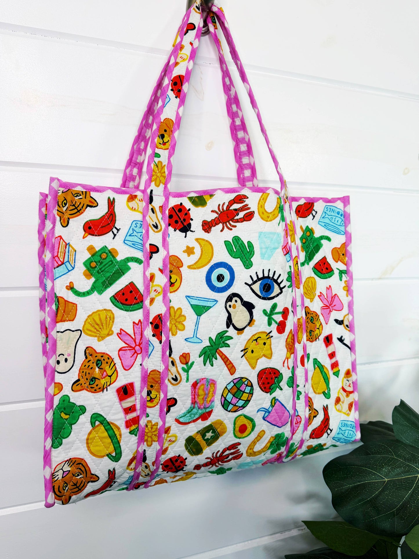 Tote Bags Quilted | Large Travel Tote | Lucky Vibes White