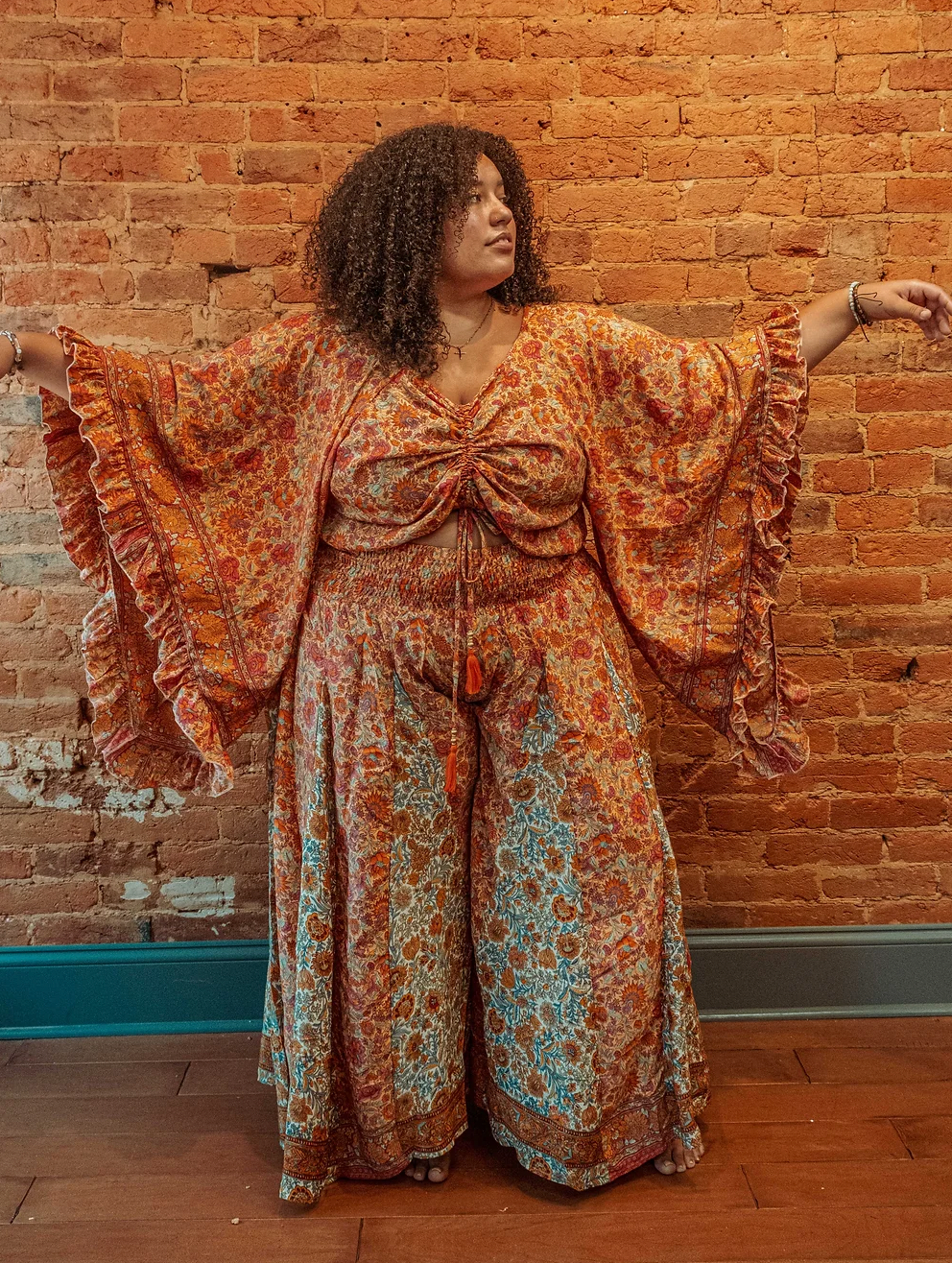 Hippie Boho Wide Leg Patchwork Pants, Flow Trousers